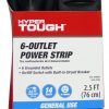 Tira de alimentación de cable Hyper Tough, 6 salidas, 2.5 pies, negro