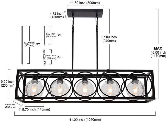Lámpara de araña Con 5 Luces De Acabado Negro Con cristal - Marca ALL LIGHT - Imagen 4