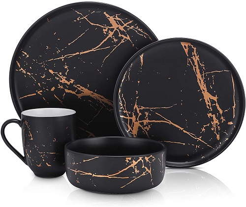 Vajilla de porcelana fina color negro y dorado Stone Lain – Segunda que