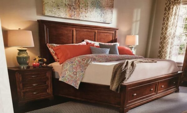 Mueble para Cama Queen con Cajón de almacenamiento cargadores USB en Cabecera