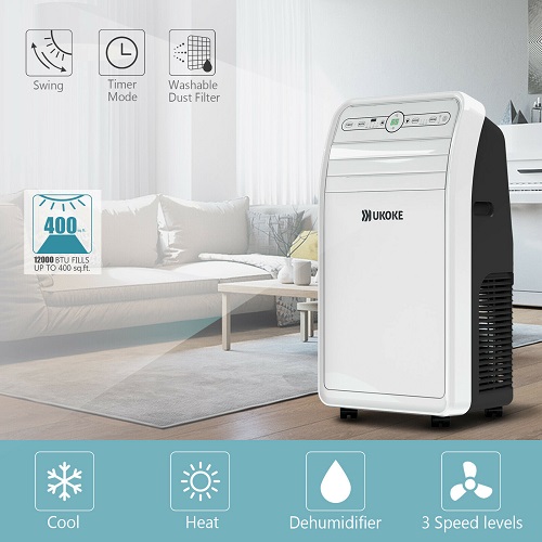 Aire acondicionado 4 en 1 con enfriamiento, calor, deshumidificador y ventilador, hasta 400 pies cuadrados - Marca Ukoke - Imagen 4