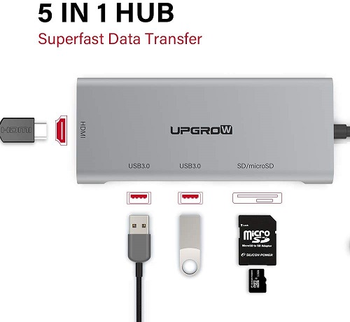 adaptador tipo C 5 en 1 con 2 puertos USB 3.0 - Marca Upgrow - Imagen 2