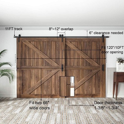 Kit para puertas dobles de granero de un solo riel 11ft - Marca Winsoon - Imagen 3