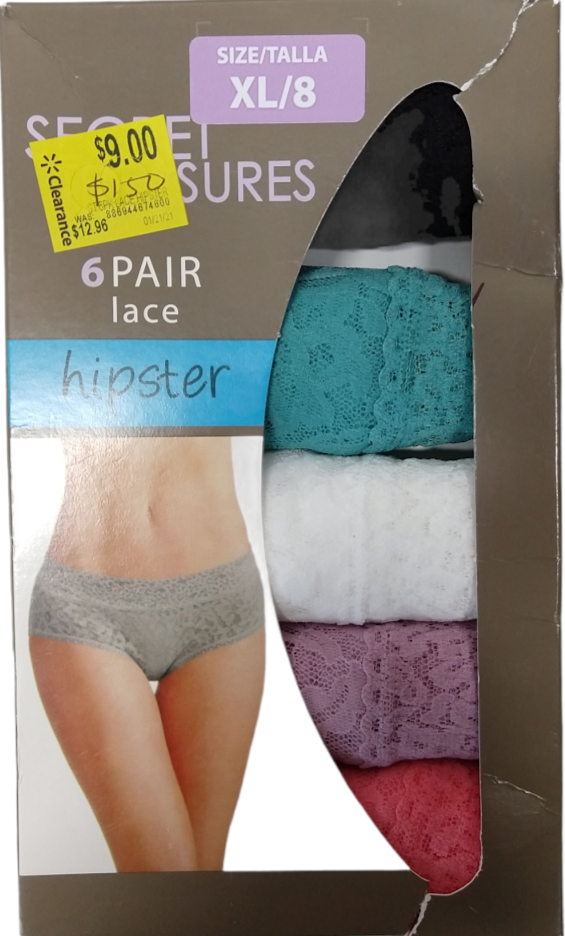 Paquete de panties tipo hipster talla XL/8 para dama marca