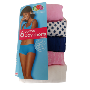 Paquete de 5 panties para dama tipo Boy Short talla 8/XL Marca Fruit of the Loom