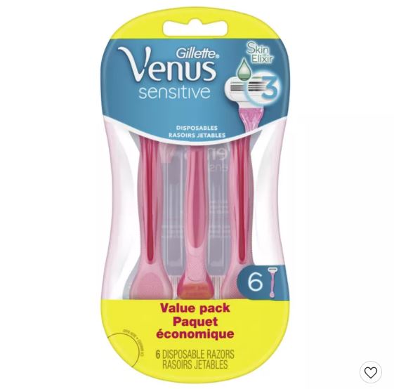 Paquete de 6 rastrillos desechables para dama marca Venus Sensitive