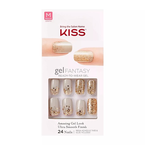 24 uñas postizas de gel marca Kiss