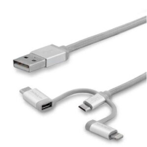 Cable cargador USB 3 en 1 para múltiples dispositivos de 3 pies. Marca Vivitar.
