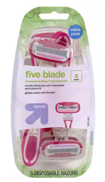 Paquete de 5 rastrillos para afeitar desechables de 5 hojas para mujer. Marca Up & Up