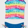 Conjunto de traje de baño de rayas arcoíris para niña. Talla XS (4/5). Marca Cat & Jack