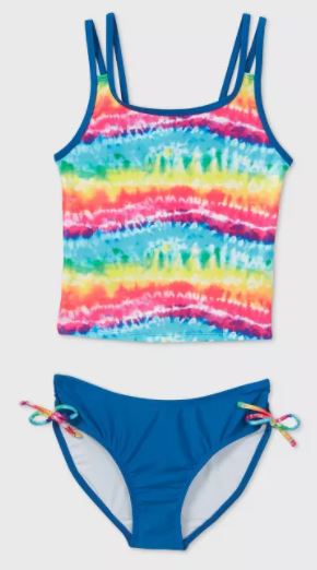 Conjunto de traje de baño de rayas arcoíris para niña. Talla XS (4/5). Marca Cat & Jack