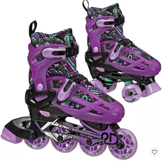 Patines para niña de linea transformables a cuádruples marca Roller Derby