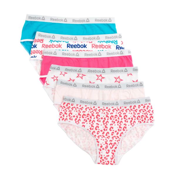 Paquete de 5 calzones corte hipster para niña talla S 6-7 marca Reebok