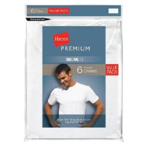 Camiseta con cuello redondo para hombre, 6 unidades, color blanco marca Hanes premium