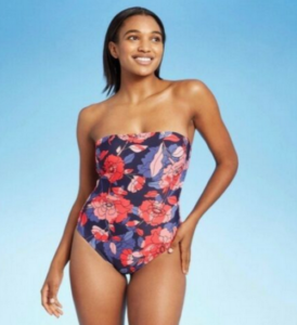 Traje de baño de una pieza con estampado floral sin tirantes para mujer, Talla L marca Kona Sol