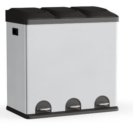 Cubo de basura de cocina de reciclaje de 20 litros x 3 compartimentos con  tapa, total de 16 galones/60 litros de basura con ruedas, contenedor de