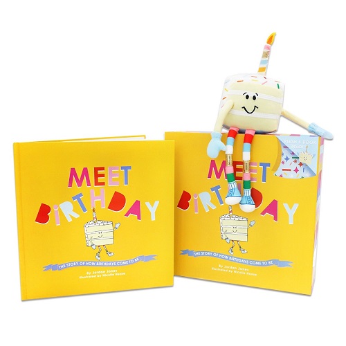 Libro y peluche Una historia de cómo llegan a ser los cumpleaños marca Meet Birthday
