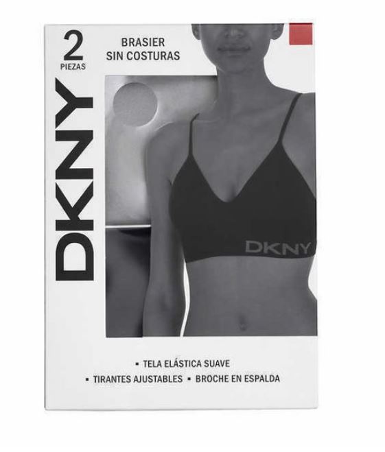 Paquete de 2 Brasiers sin costuras para mujer negro y gris talla L marca DKNY - Imagen 2