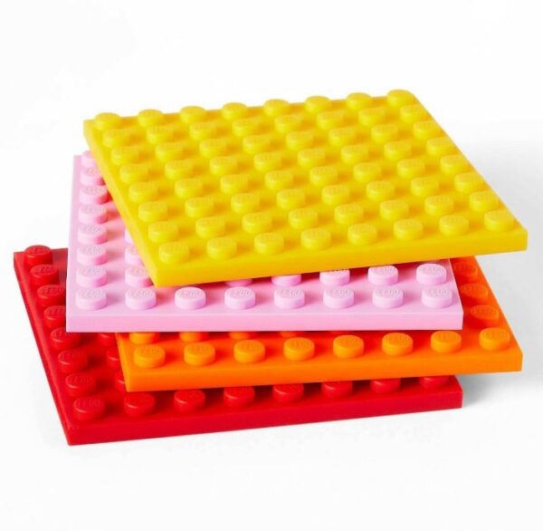 Juego de 4 portavasos de silicona LEGO con soporte de madera