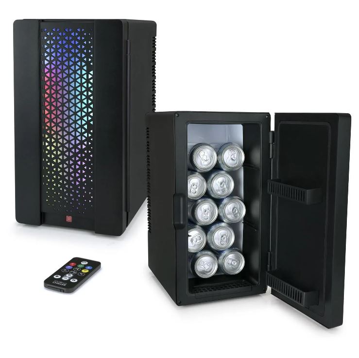 Mini refrigerador de bebidas con luces LED, negro - Personal Chiller