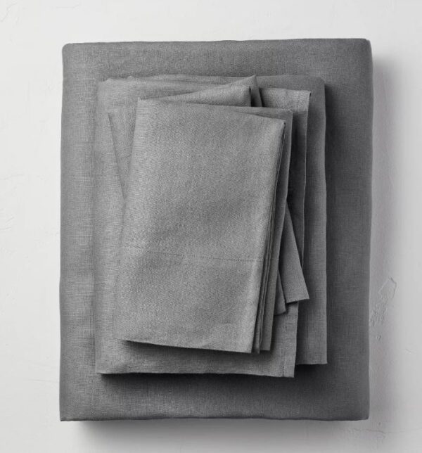Juego de Sábanas Tela lisa 100% Lino Lavado Gris tamaño Queen marca Casaluna