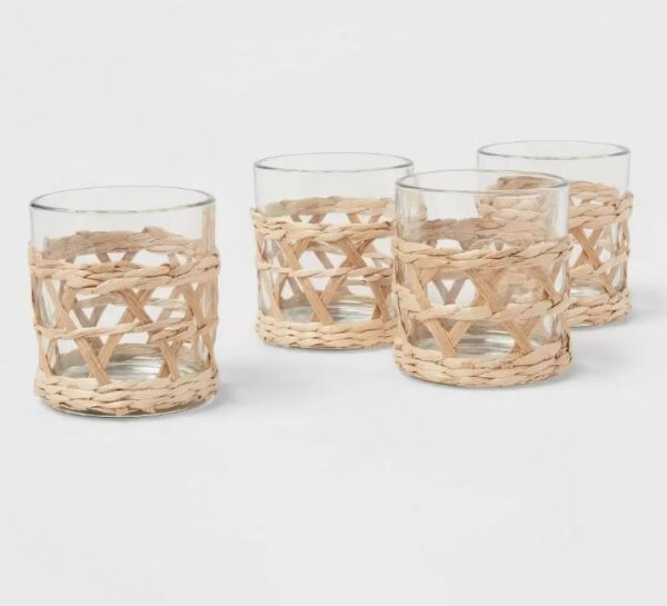 Paquete de 4 vasos de vidrio con envoltura natural de 9 oz - Umbral