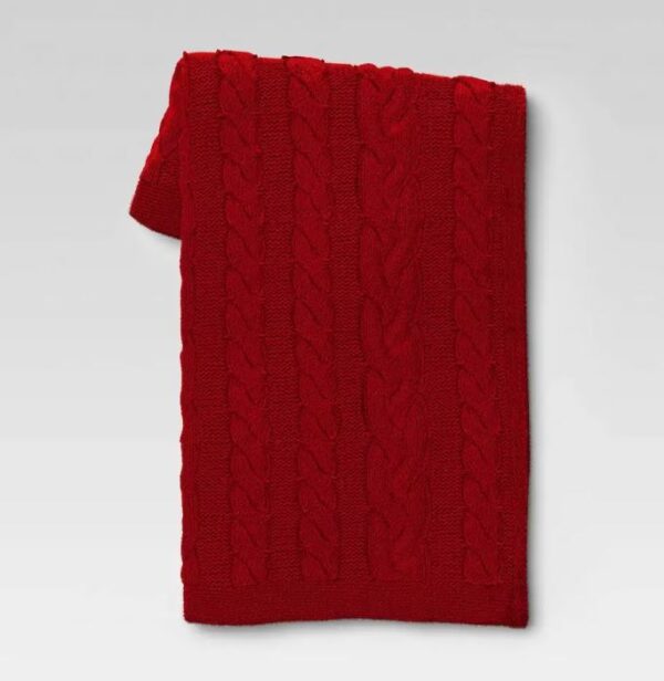 Cobija reversible de tejido trenzado grueso, Rojo - Threshold™