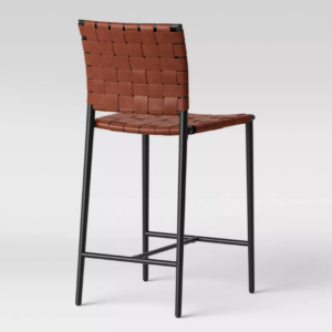 Alternative view of Taburete alto de bar con base de metal y piel sintética tejida, marron - Project 62™