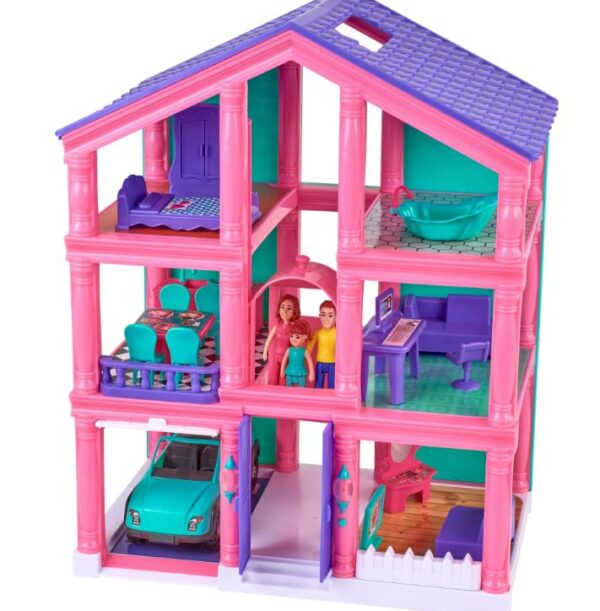 Casa de muñecas grande para niñas, casa de muñecas de ensueño de 4 pisos, 15 habitaciones, casa de juegos con 3 muñecas, luces, mu