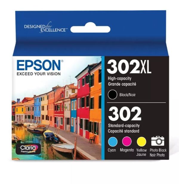 5 Cartuchos de tinta EPSON 302/302XL, color negro, cyan, magenta, amarillo