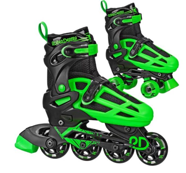 Patines ajustables para niños Talla 3-6, Negro/Verde - Roller Derby 2n1