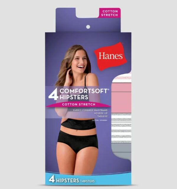 4 Calzoncillos Hipsters para mujer, colores variados Talla 7/L - Hanes