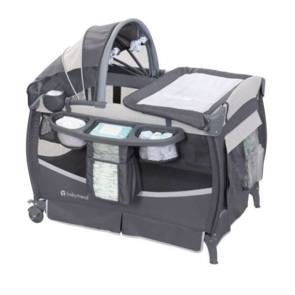 Cuna convertible con moises y cambiador para bebes, Gris - Baby Trend Deluxe II