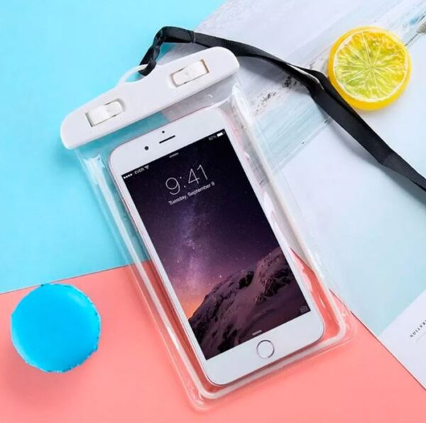 Bolsa impermeable para celular universal resistente contra agua, Blanco