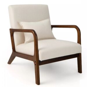 Silla color Beige con estructura de madera de caucho - Costway