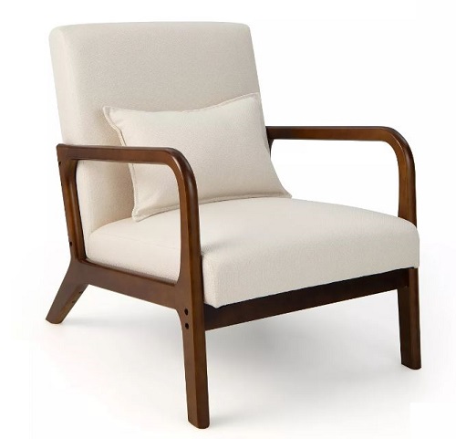 Silla color Beige con estructura de madera de caucho - Costway