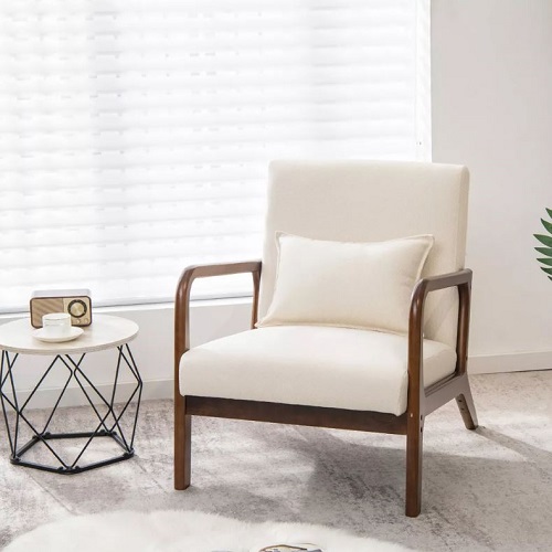 Silla color Beige con estructura de madera de caucho - Costway - Imagen 3