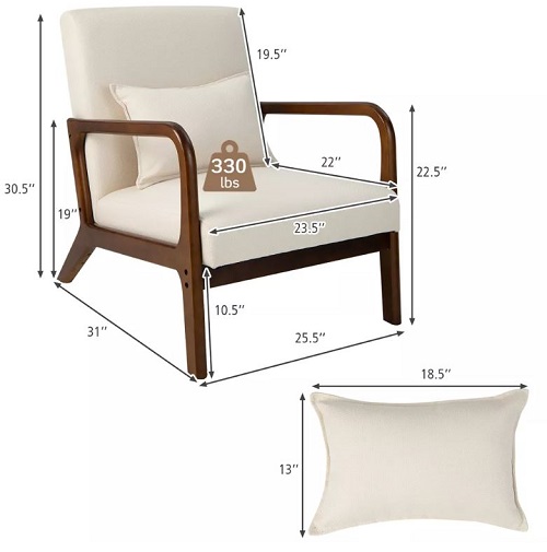 Silla color Beige con estructura de madera de caucho - Costway - Imagen 2