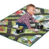 Alfombra de juego City (3'x4'piese) con autobús escolar y vehículos de camión de reciclaje.
