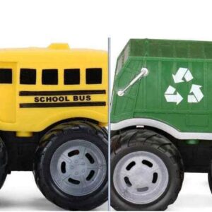 Alternative view of Alfombra de juego City (3'x4'piese) con autobús escolar y vehículos de camión de reciclaje.