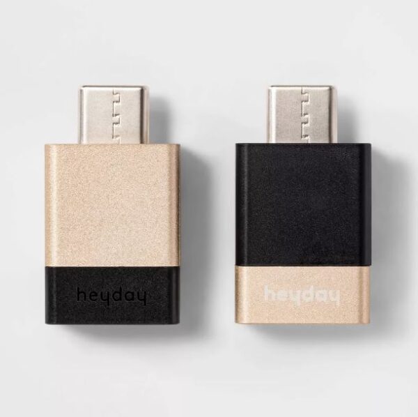 Par de adaptadores USB-A a USB-C, color Negro/Dorado- heyday