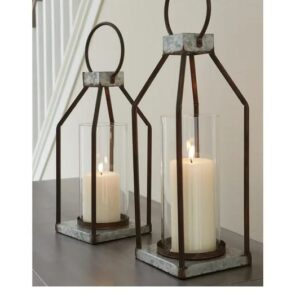 Alternative view of Juego de 2 portavelas, gris - Diedrick Lantern