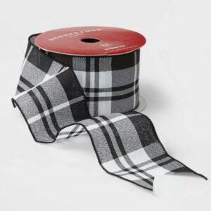 Liston navideño de tela a cuadros de 2,5" Negro/Blanco - Wondershop™
