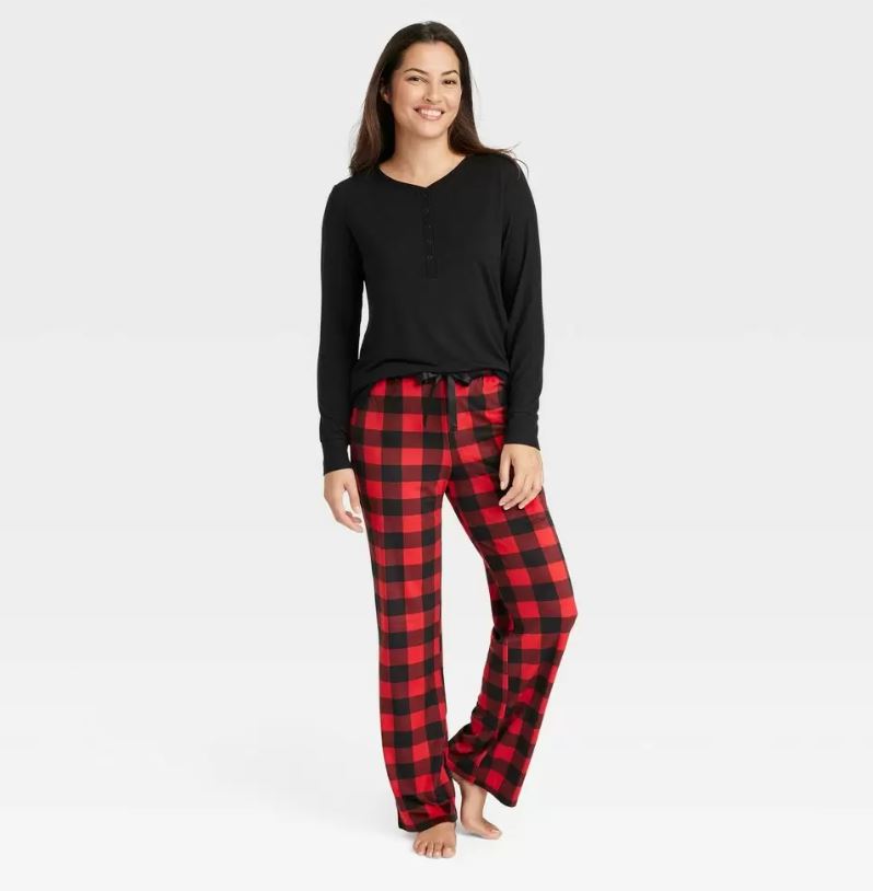 Conjunto de piezas de pijama para dama talla XS, Negro/ Rojo a