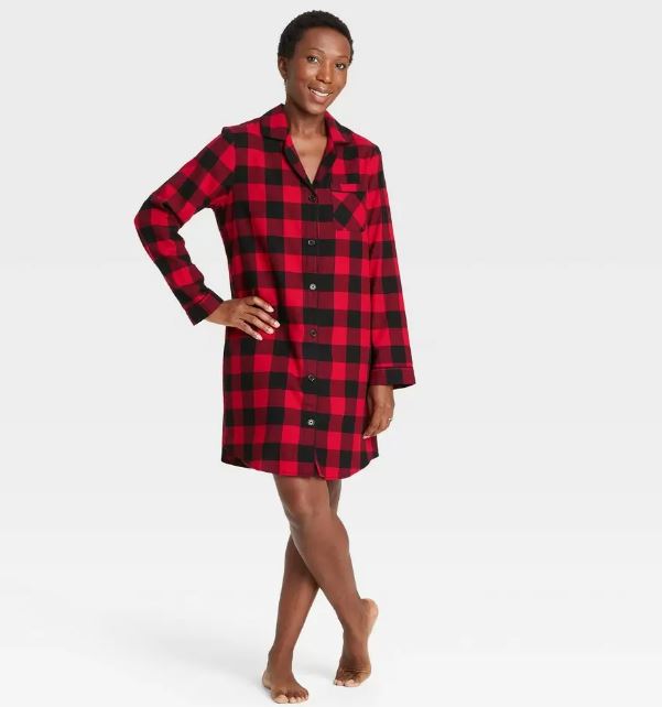 Camisón de pijama de franela para mujer Talla XL, Rojo a cuadros