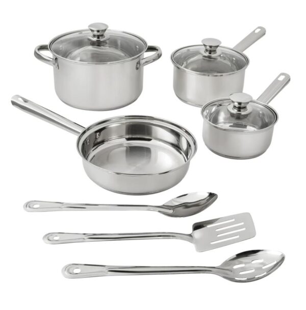 Bateria de cocina 10 piezas acero inoxidable - Mainstays