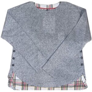 Suéter de cuello redondo con interior a cuadros color gris para dama talla S marca IZOD