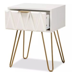 Alternative view of Mesita auxiliar con 1 cajón de madera y metal, blanca - Baxton Studio