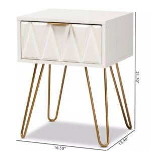 Mesita auxiliar con 1 cajón de madera y metal, blanca - Baxton Studio