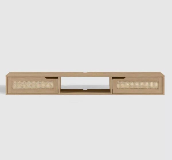 Muebele flotante par TV de hasta 80" con puertas de ratán - Saracina Home